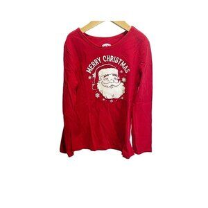 Holiday Time Girls Christmas Long Sleeve Shirt Size L Red Santa Merry Christmas